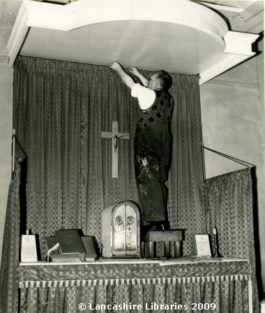 Father Heaton making a new Altar in 1958